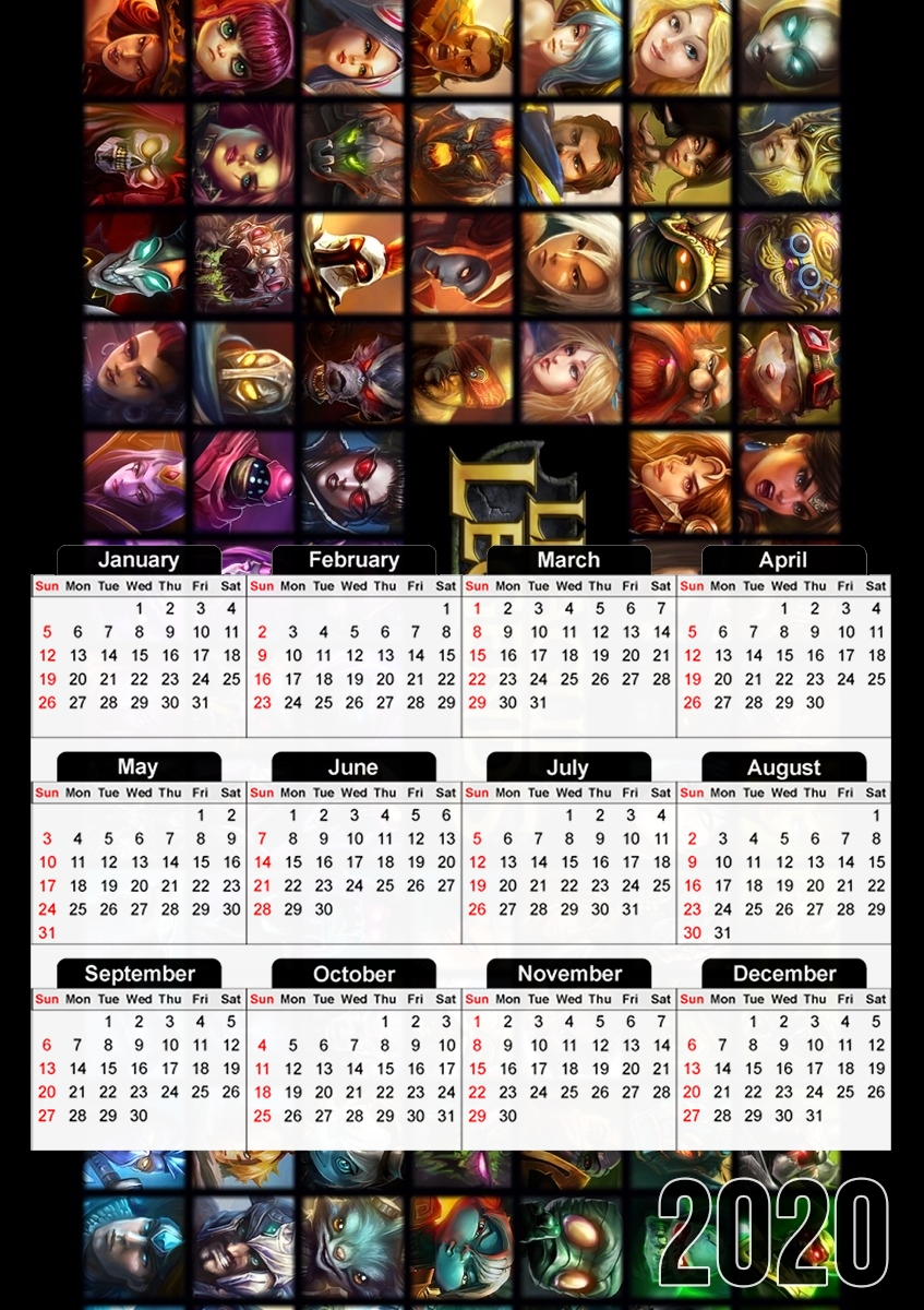  League Of Legends LOL - FANART para A3 Photo Calendar 30x43cm