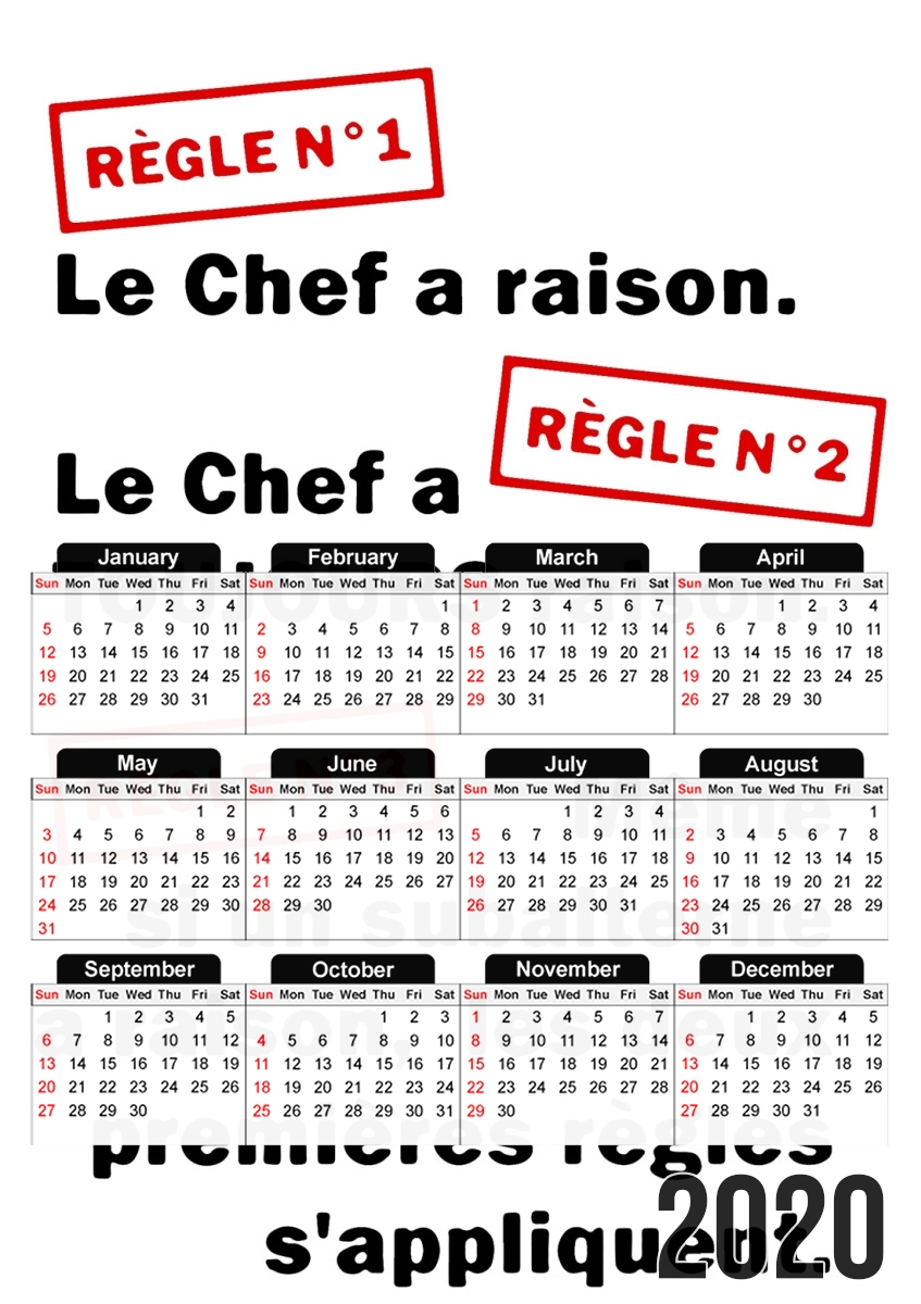  Les regles du chef para A3 Photo Calendar 30x43cm