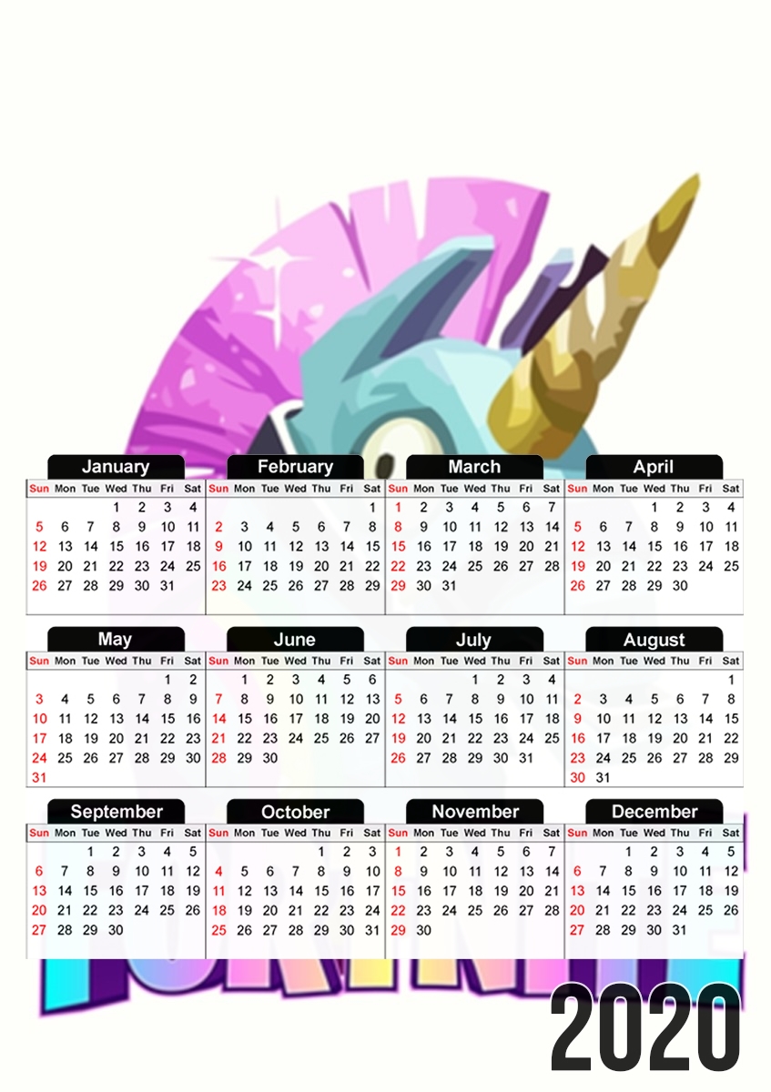   Videojuegos de Unicorn Fortnite para A3 Photo Calendar 30x43cm