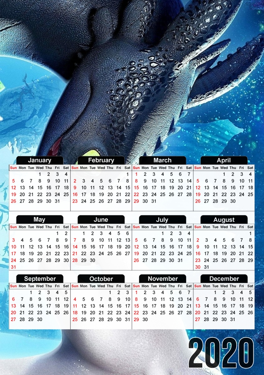  Light Fury x Night Fury para A3 Photo Calendar 30x43cm