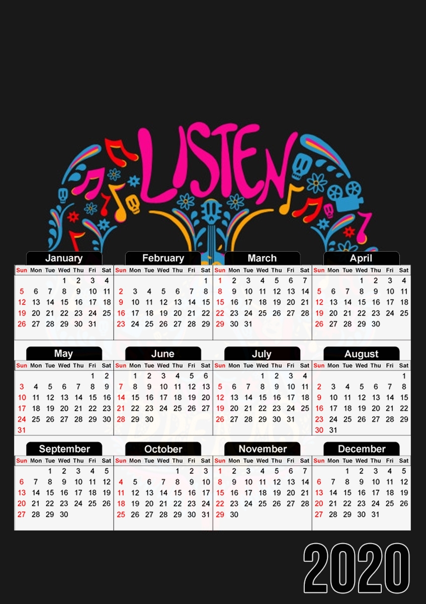  Listen to your dreams Tribute Coco para A3 Photo Calendar 30x43cm