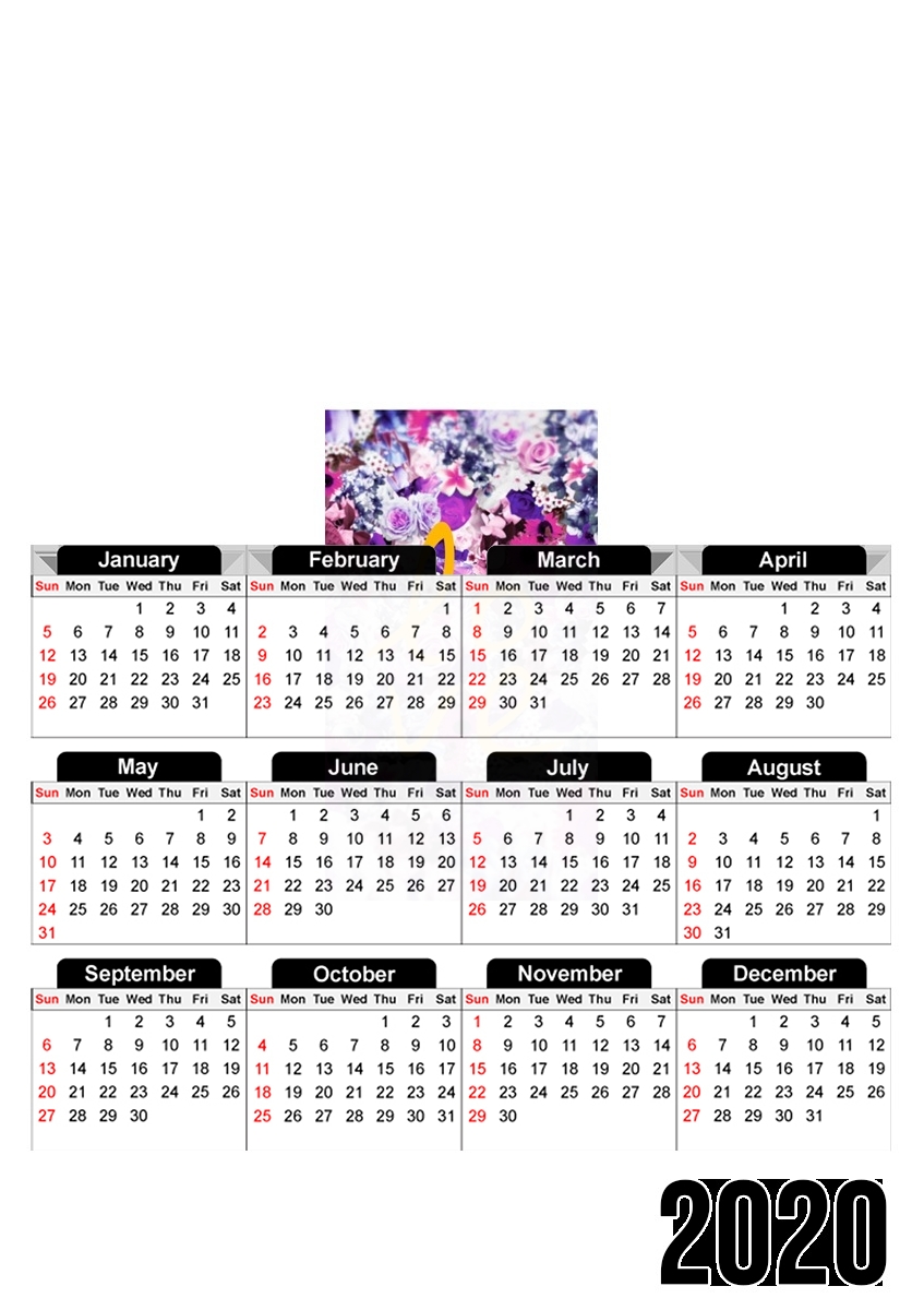  Vintage Love Purple para A3 Photo Calendar 30x43cm