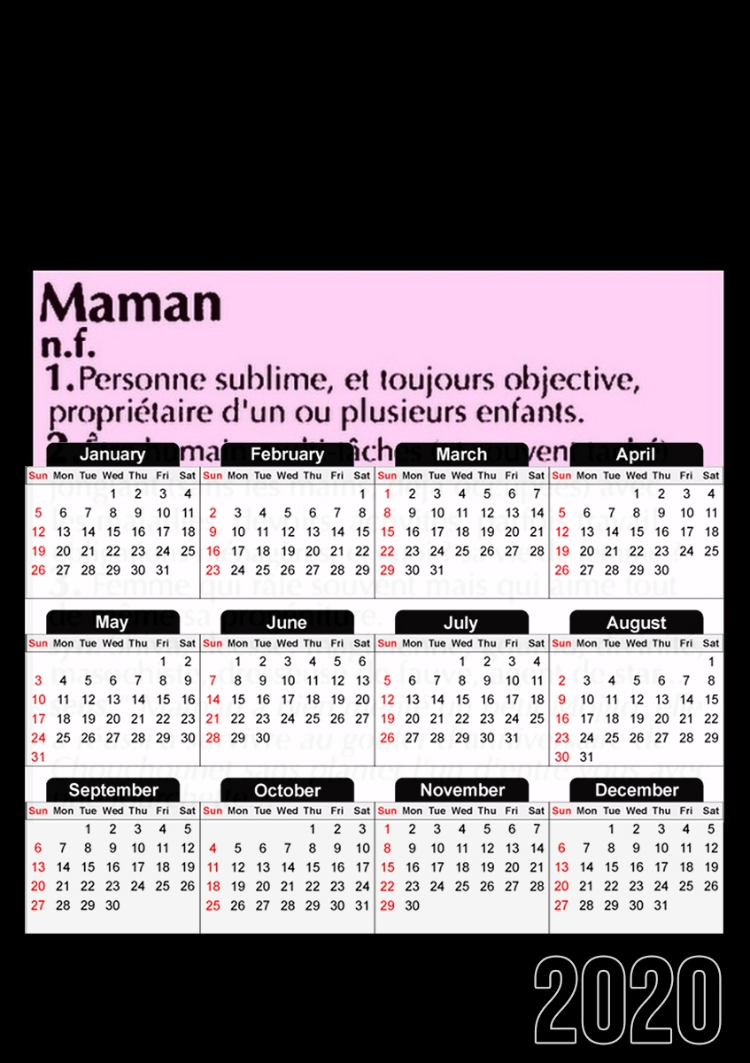  Maman definition dictionnaire para A3 Photo Calendar 30x43cm