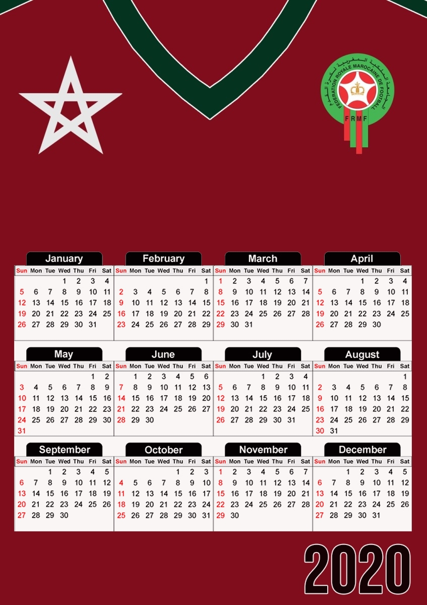  Marocco Football Shirt para A3 Photo Calendar 30x43cm