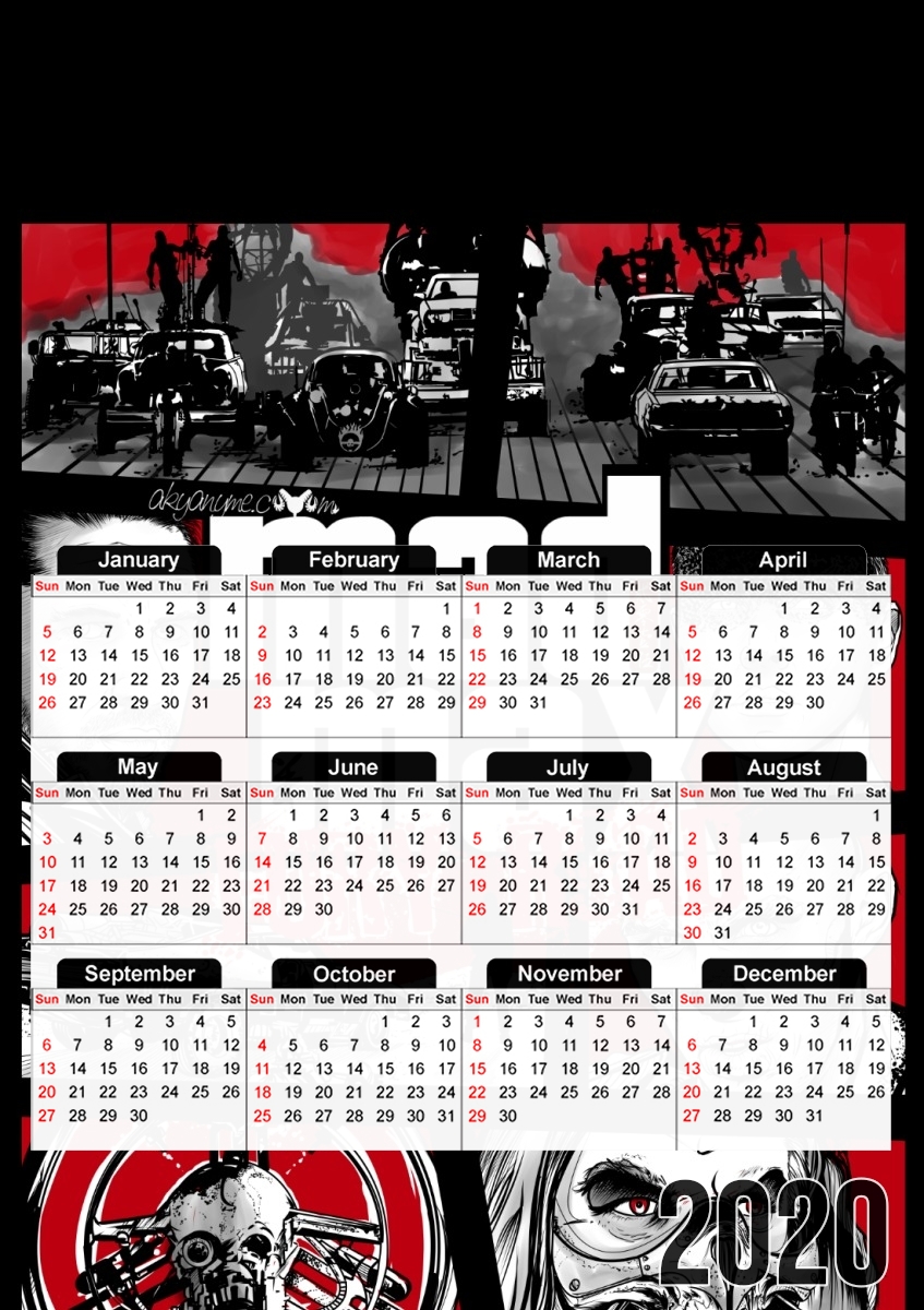  Mashup GTA Mad Max Fury Road para A3 Photo Calendar 30x43cm