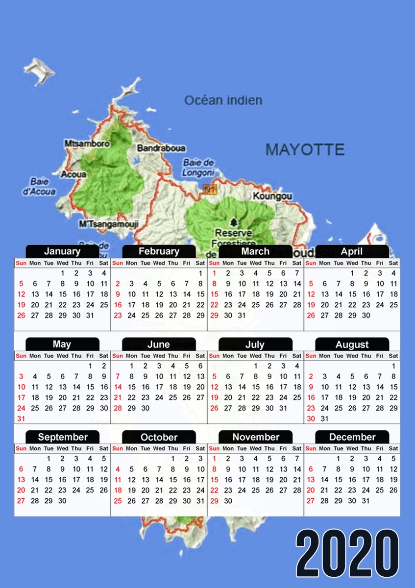  Mayotte Carte 976 para A3 Photo Calendar 30x43cm