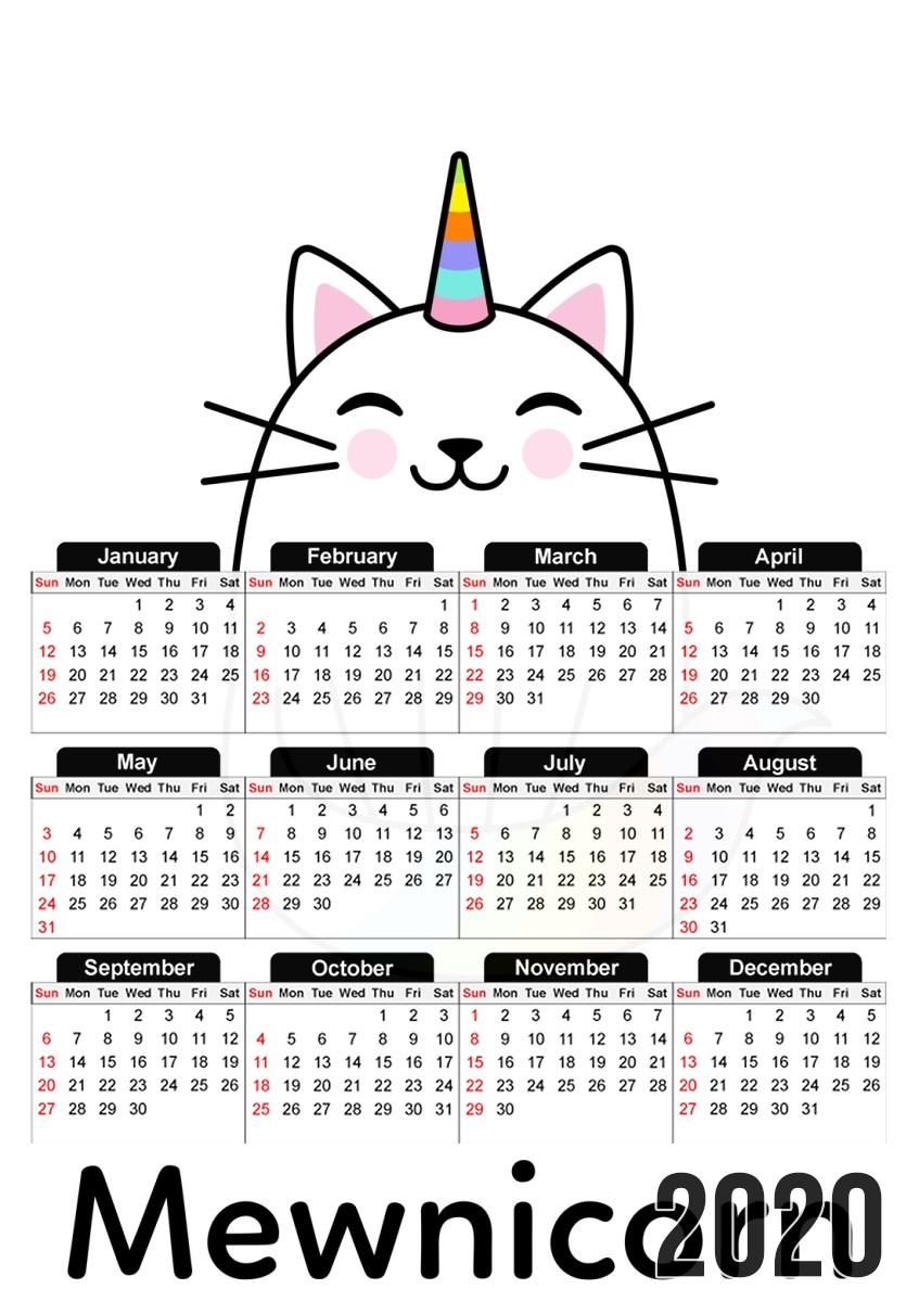  Mewnicorn Unicorn x Cat para A3 Photo Calendar 30x43cm