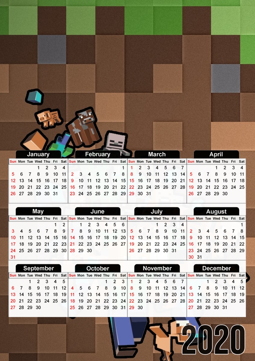  Minecraft Creeper Forest para A3 Photo Calendar 30x43cm