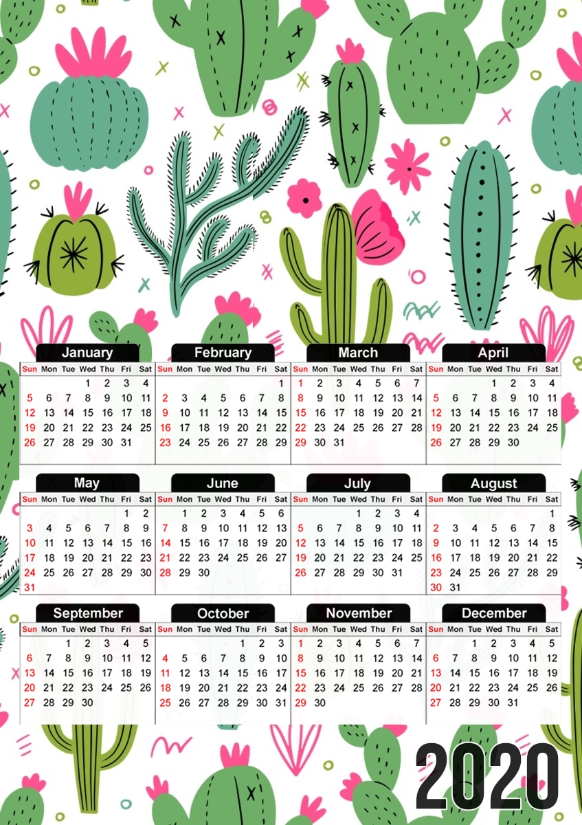  Minimalist pattern with cactus plants para A3 Photo Calendar 30x43cm