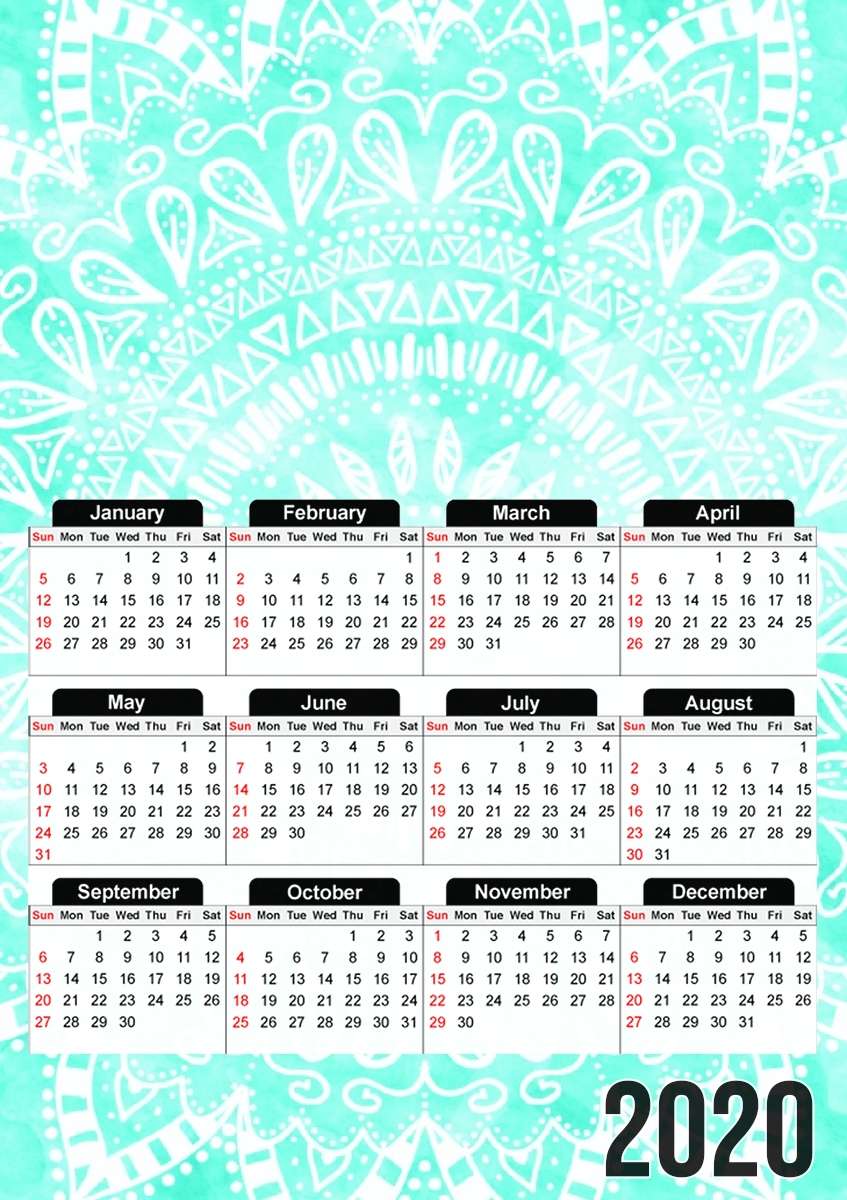  Mint Bohemian Flower Mandala para A3 Photo Calendar 30x43cm