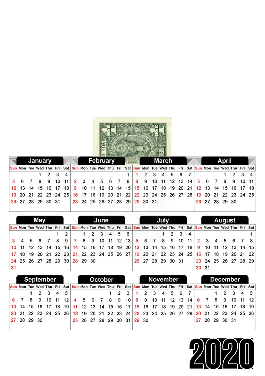  Money One Dollar para A3 Photo Calendar 30x43cm