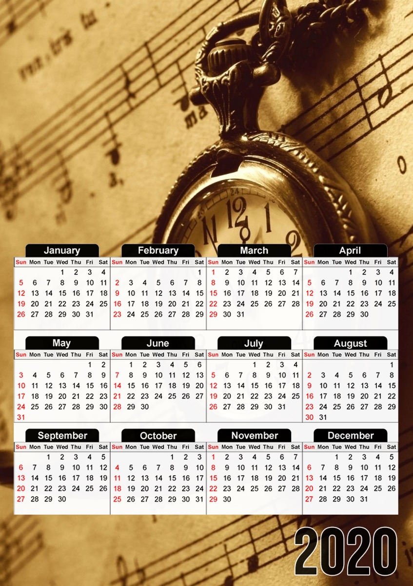  Montre a gousset ancienne sur partition de musique para A3 Photo Calendar 30x43cm