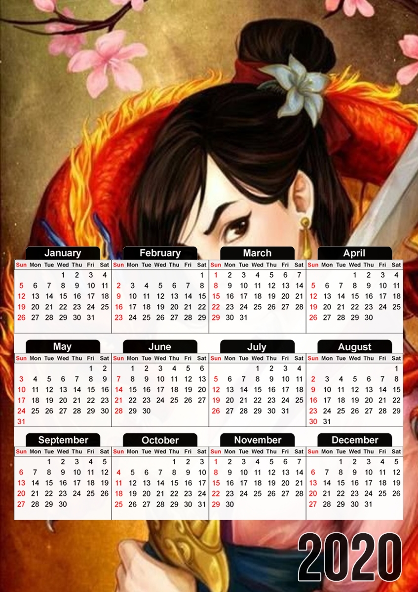  Mulan Warrior Princess para A3 Photo Calendar 30x43cm