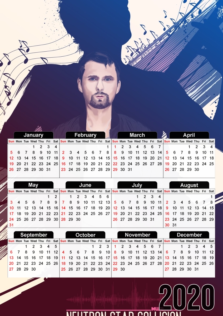  Muse Matt Bellamy para A3 Photo Calendar 30x43cm