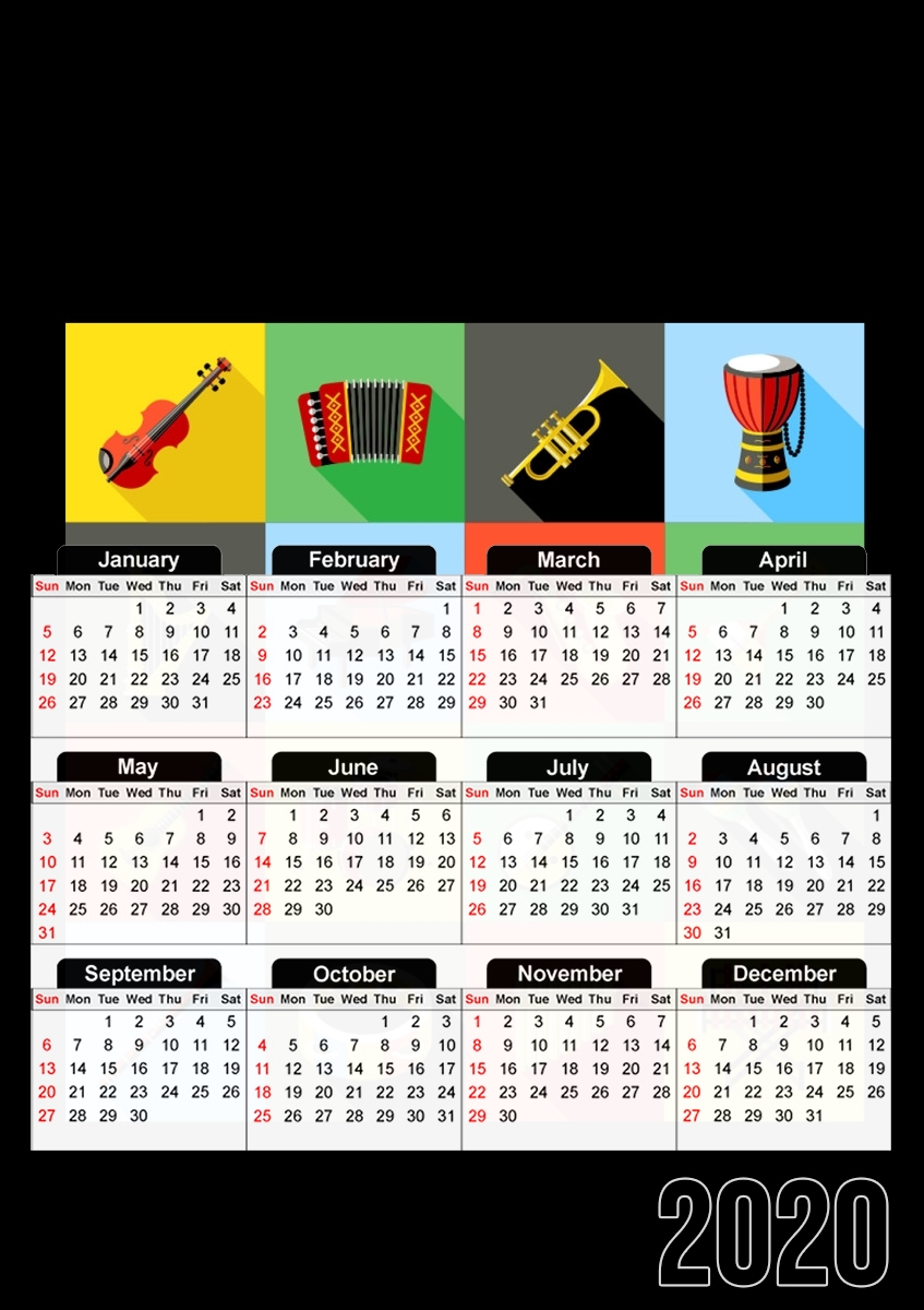  Music Instruments Co para A3 Photo Calendar 30x43cm