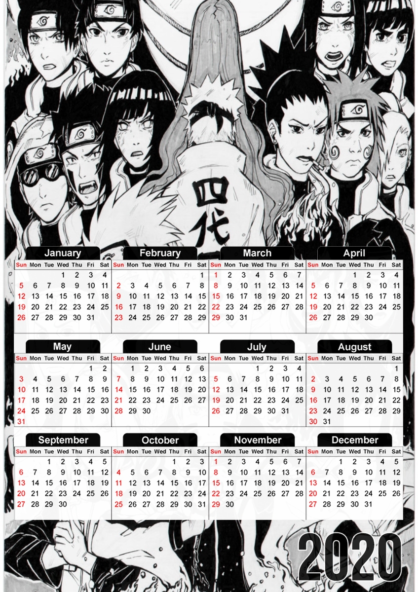  Naruto Black And White Art para A3 Photo Calendar 30x43cm