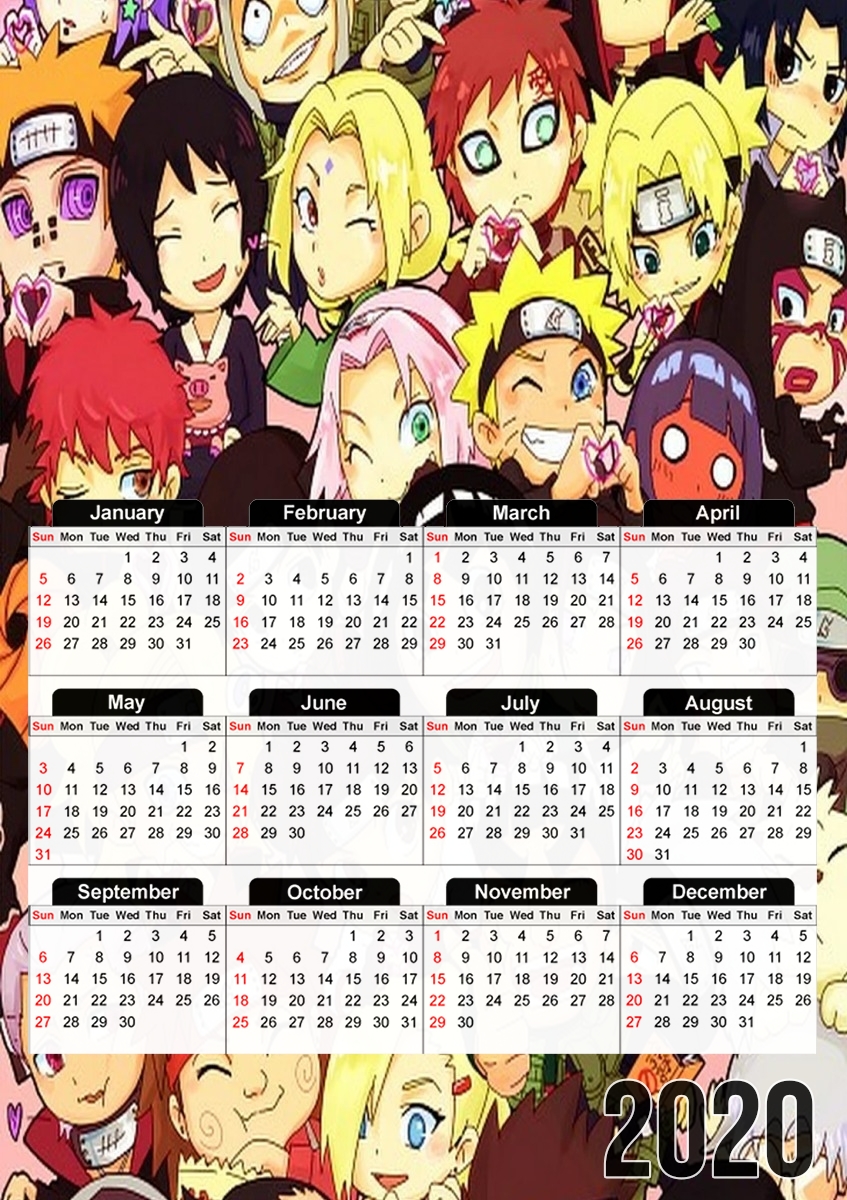  Naruto Chibi Group para A3 Photo Calendar 30x43cm