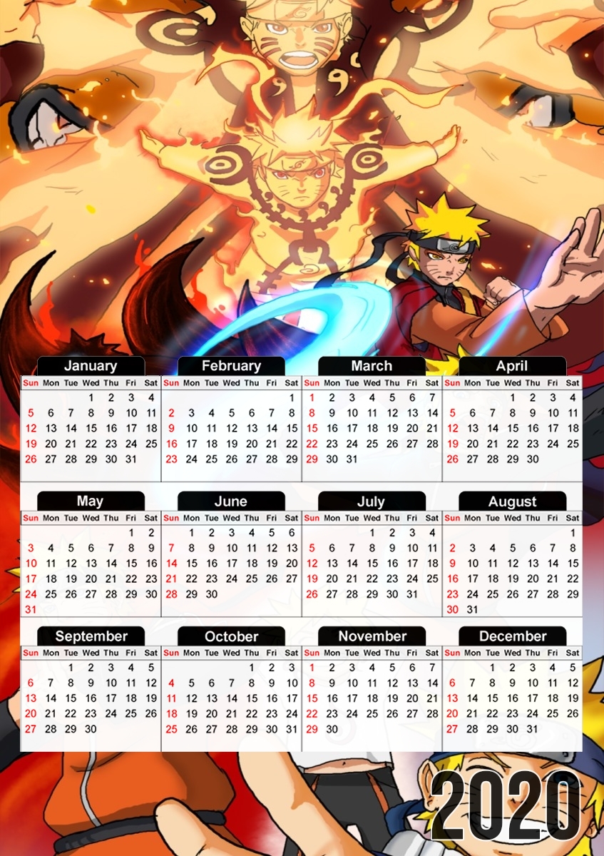  Naruto Evolution para A3 Photo Calendar 30x43cm