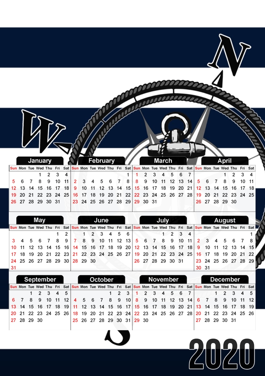  Navy Striped Nautica para A3 Photo Calendar 30x43cm