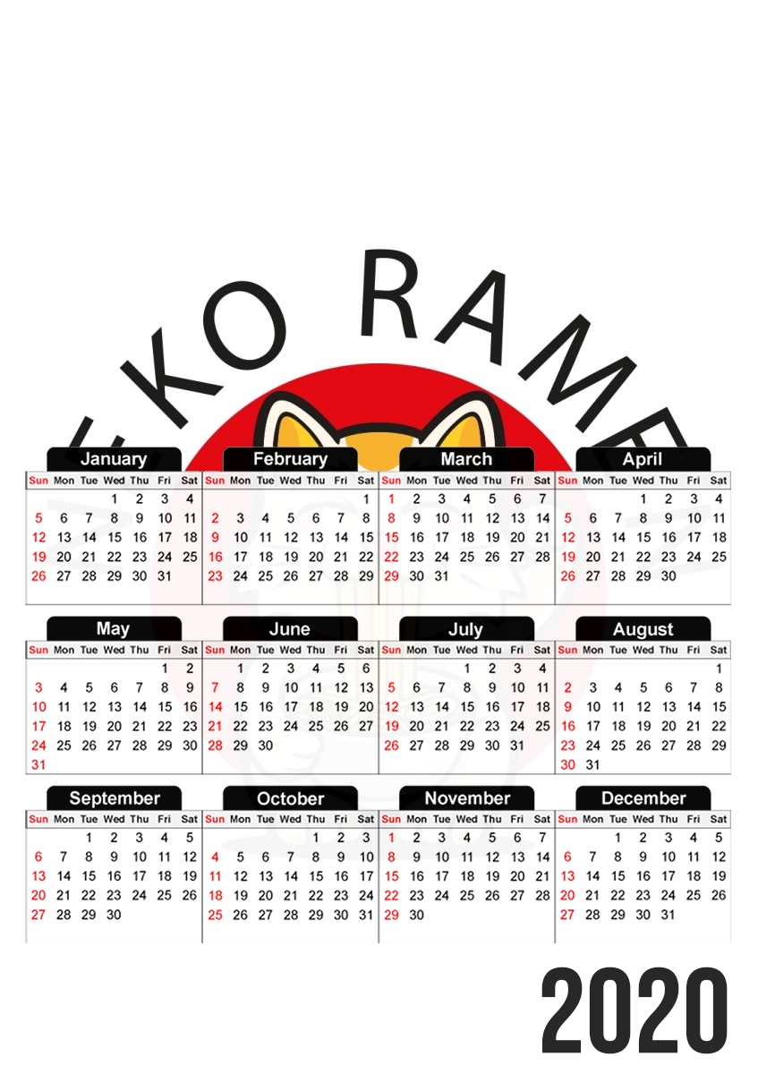  Neko Ramen Cat para A3 Photo Calendar 30x43cm