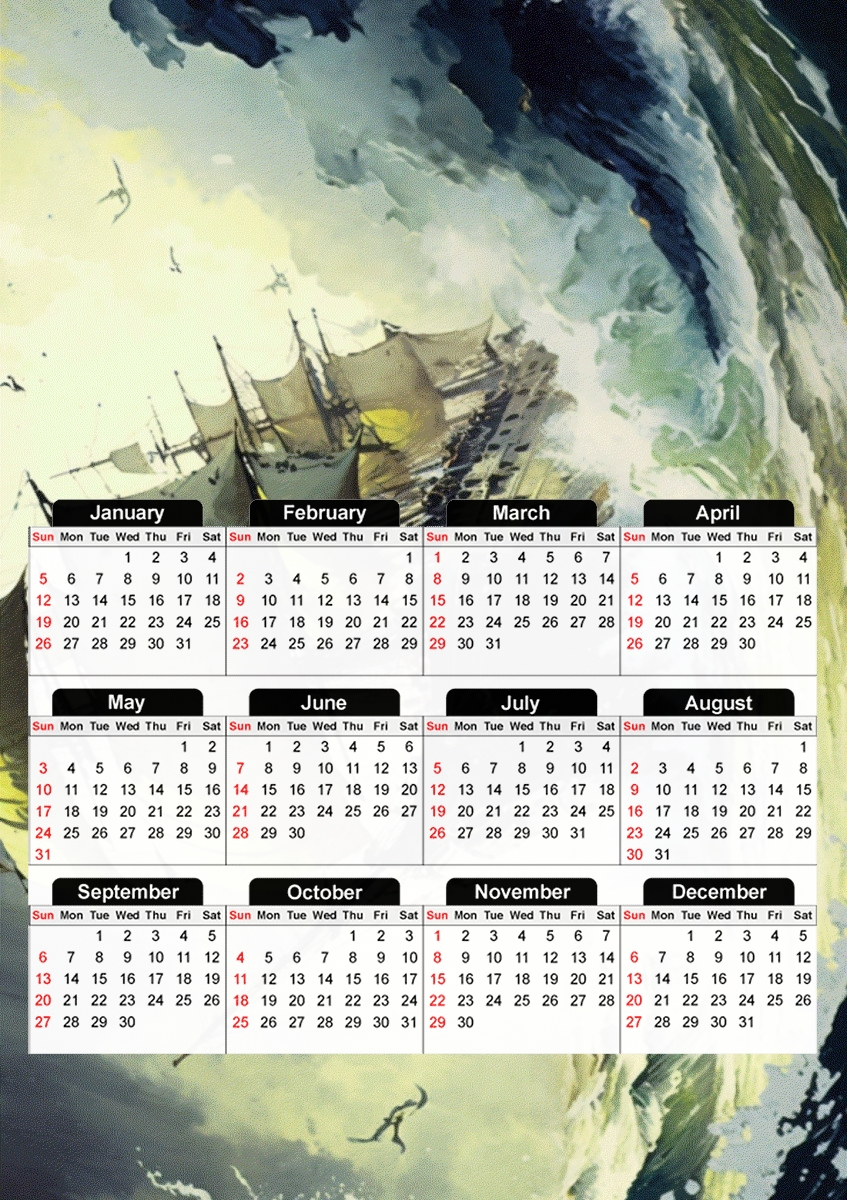  Ocean Ship Painting para A3 Photo Calendar 30x43cm