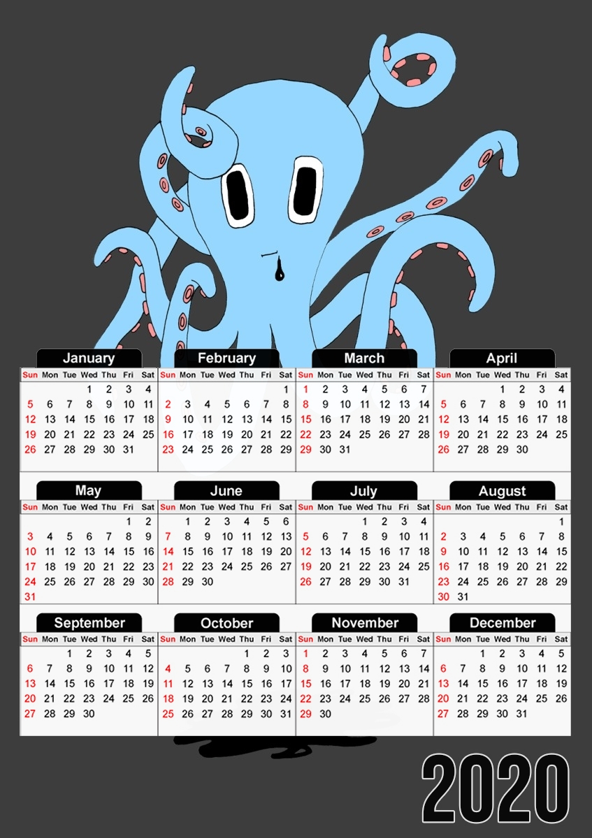  octopus Blue cartoon para A3 Photo Calendar 30x43cm