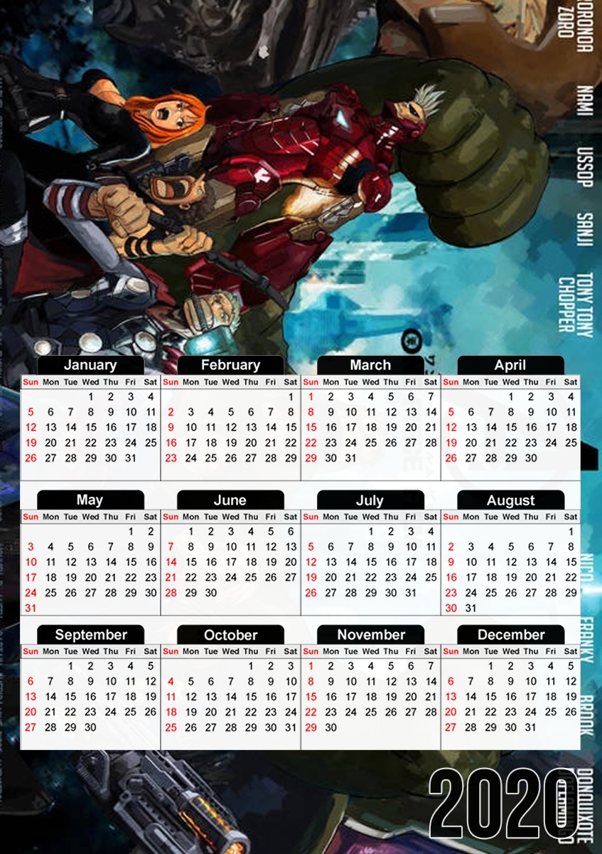  One Piece Mashup Avengers para A3 Photo Calendar 30x43cm