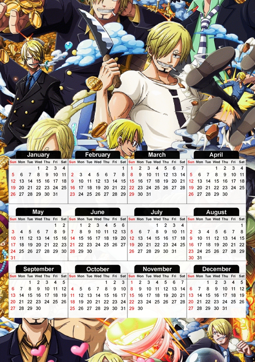  One Piece Sanji para A3 Photo Calendar 30x43cm