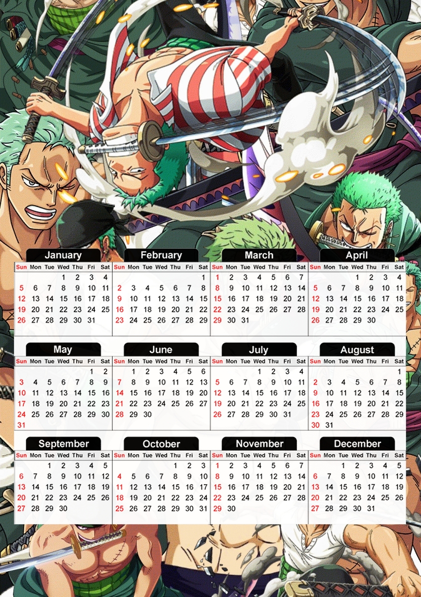  One Piece Zoro para A3 Photo Calendar 30x43cm