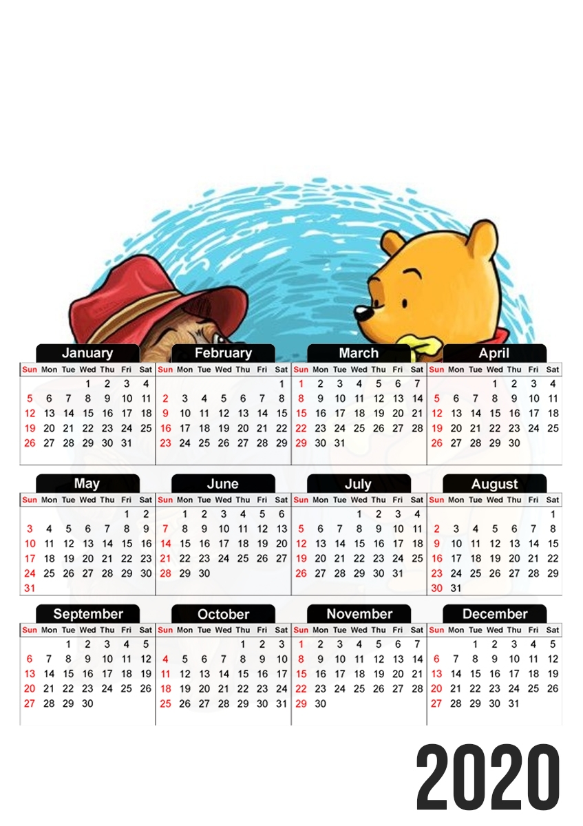  Paddington x Winnie the pooh para A3 Photo Calendar 30x43cm