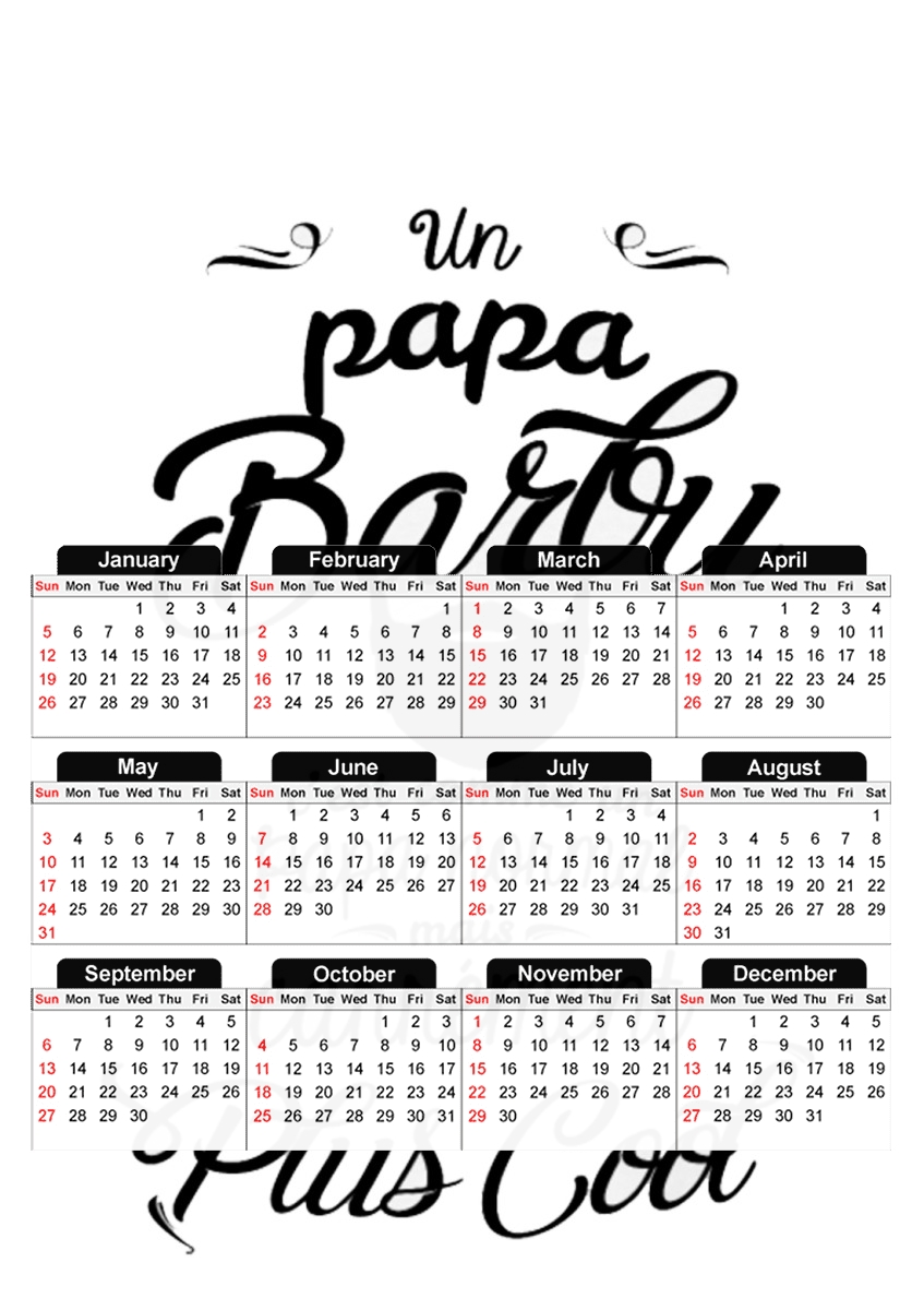  Papa Barbu comme un papa normal mais plus cool para A3 Photo Calendar 30x43cm