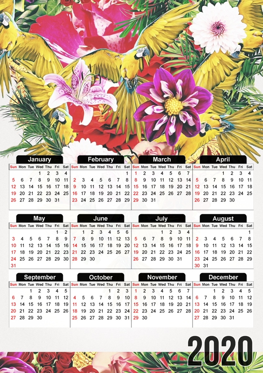  Parrot Floral para A3 Photo Calendar 30x43cm