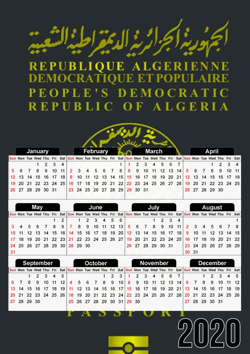  Passeport Algeria para A3 Photo Calendar 30x43cm