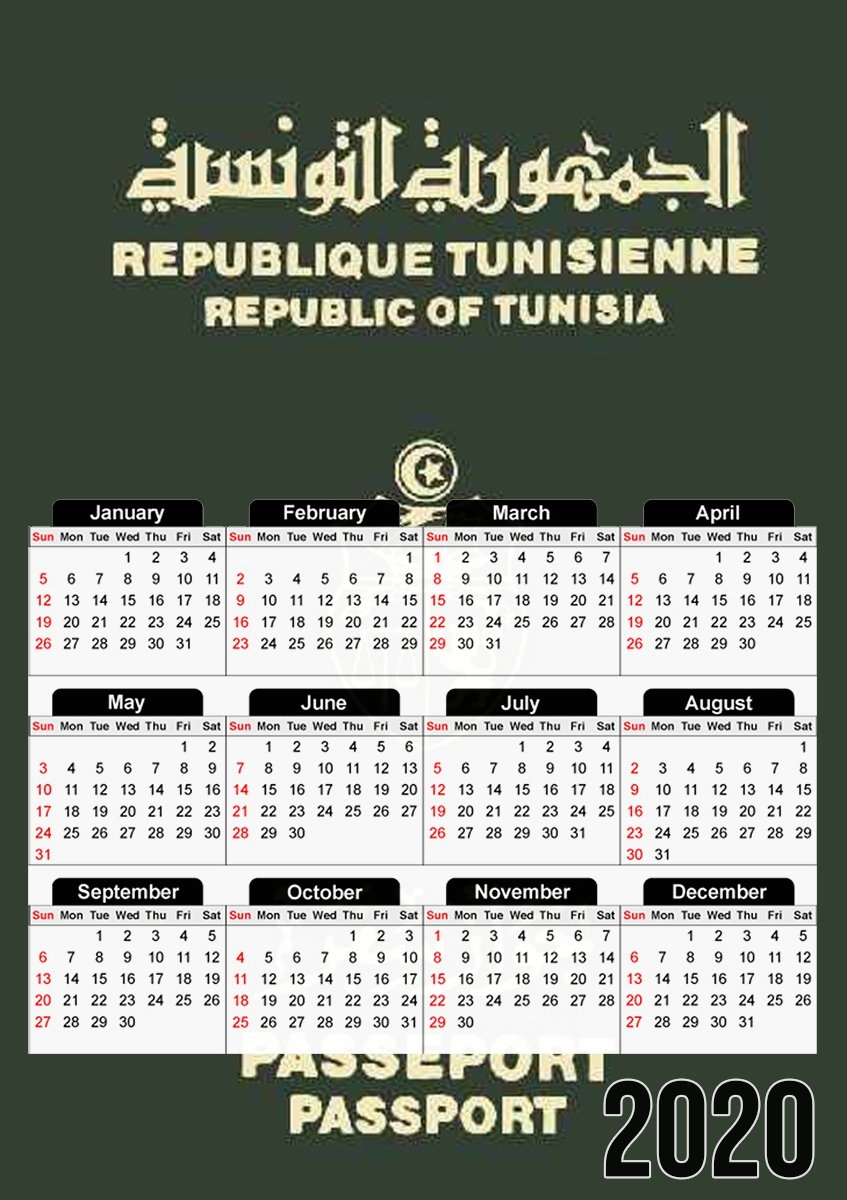  Passeport tunisien para A3 Photo Calendar 30x43cm