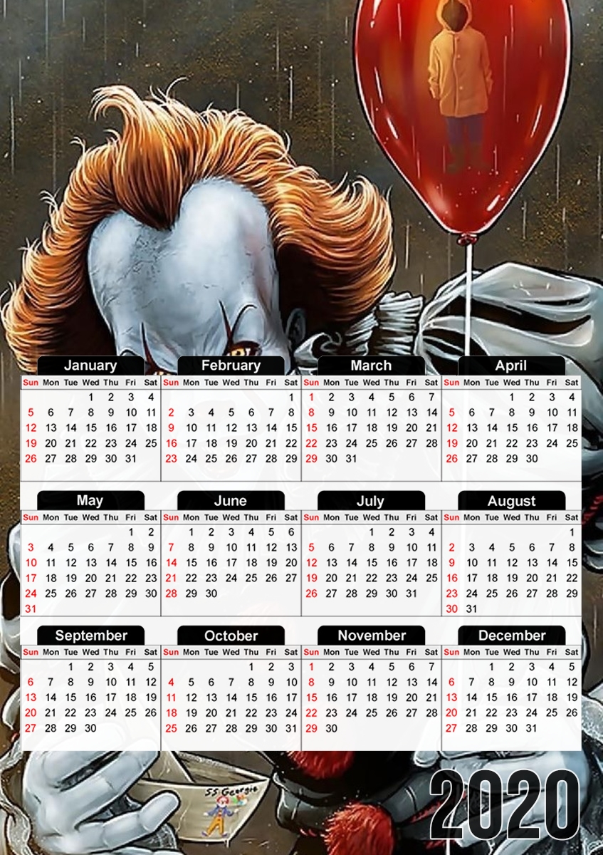  Pennywise Ca Clown Red Ballon para A3 Photo Calendar 30x43cm