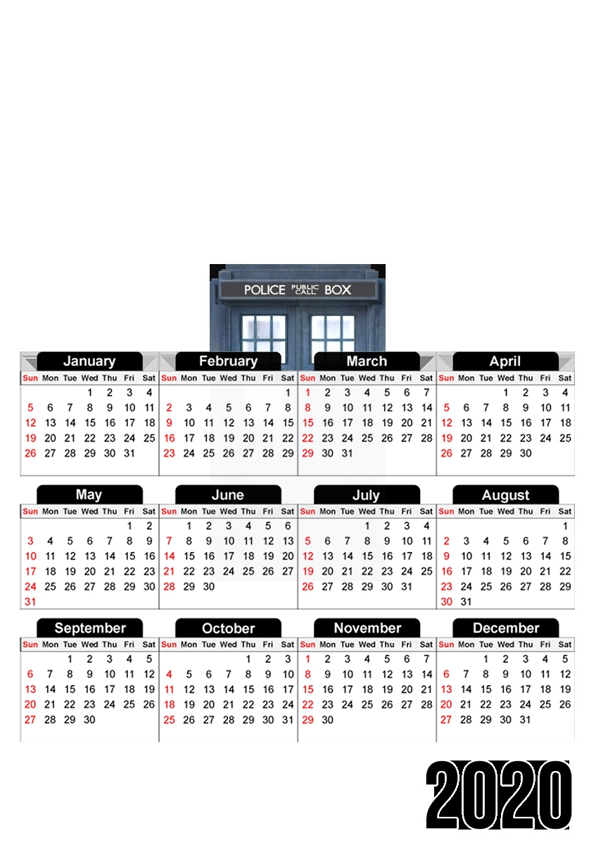  Police Box para A3 Photo Calendar 30x43cm