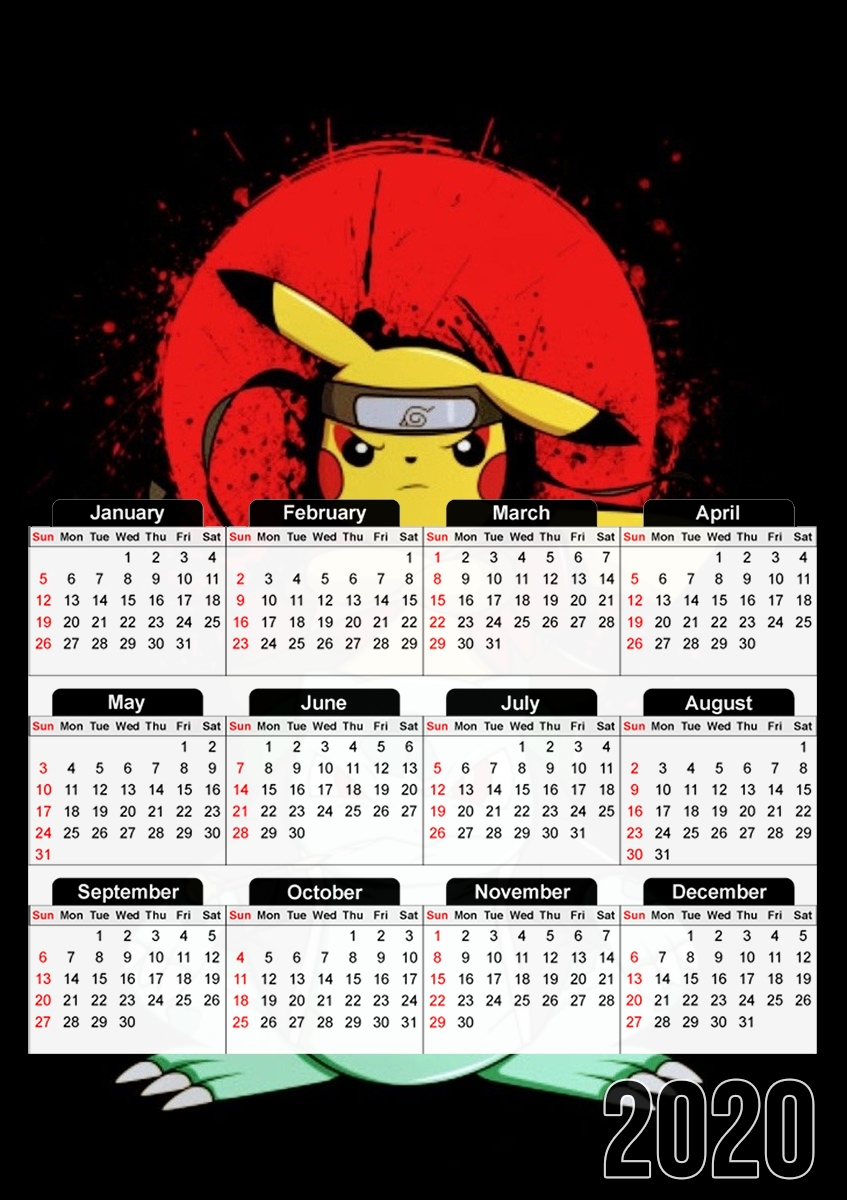  Pikachu Bulbasaur Naruto para A3 Photo Calendar 30x43cm