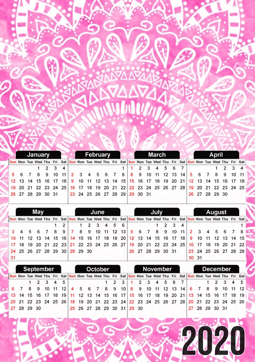  Pink Bohemian Boho Mandala para A3 Photo Calendar 30x43cm