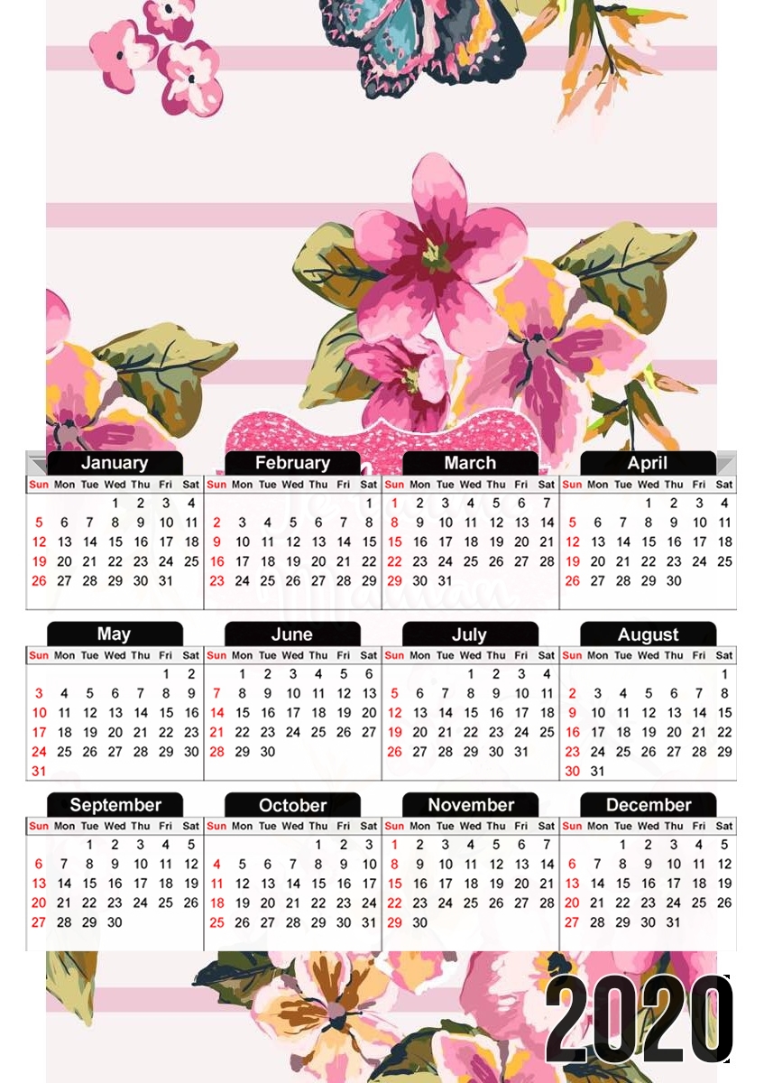  Pink floral Marinière - Je t'aime Maman para A3 Photo Calendar 30x43cm