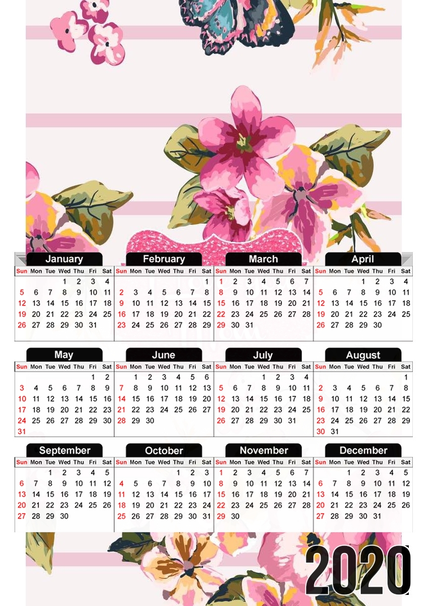  Pink floral Marinière - Love You Mom para A3 Photo Calendar 30x43cm