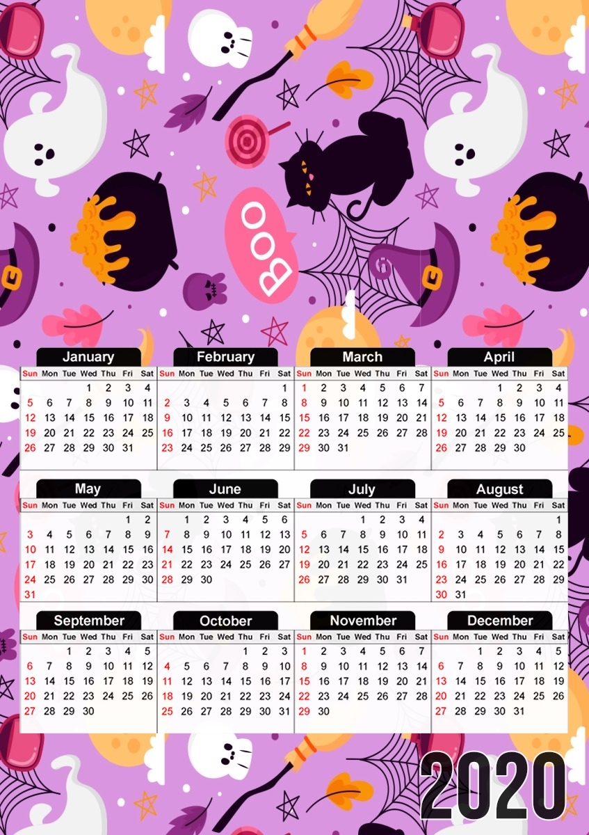  Pink Halloween Pattern para A3 Photo Calendar 30x43cm