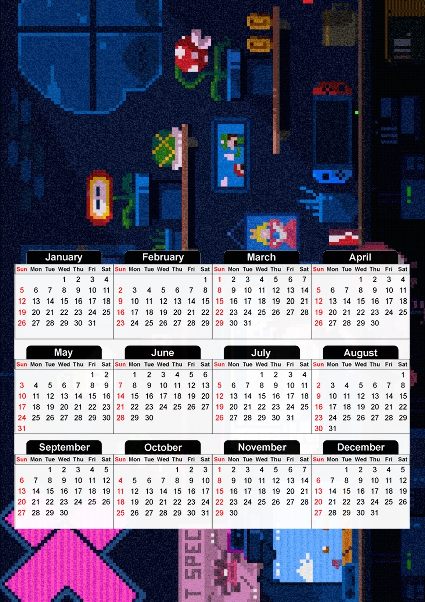  Pixel Retro Gamer para A3 Photo Calendar 30x43cm