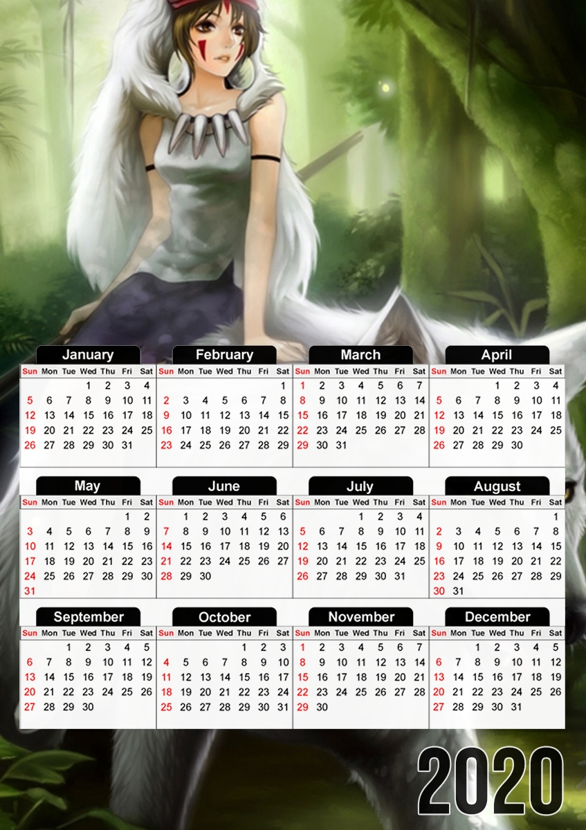  Princess Mononoke para A3 Photo Calendar 30x43cm