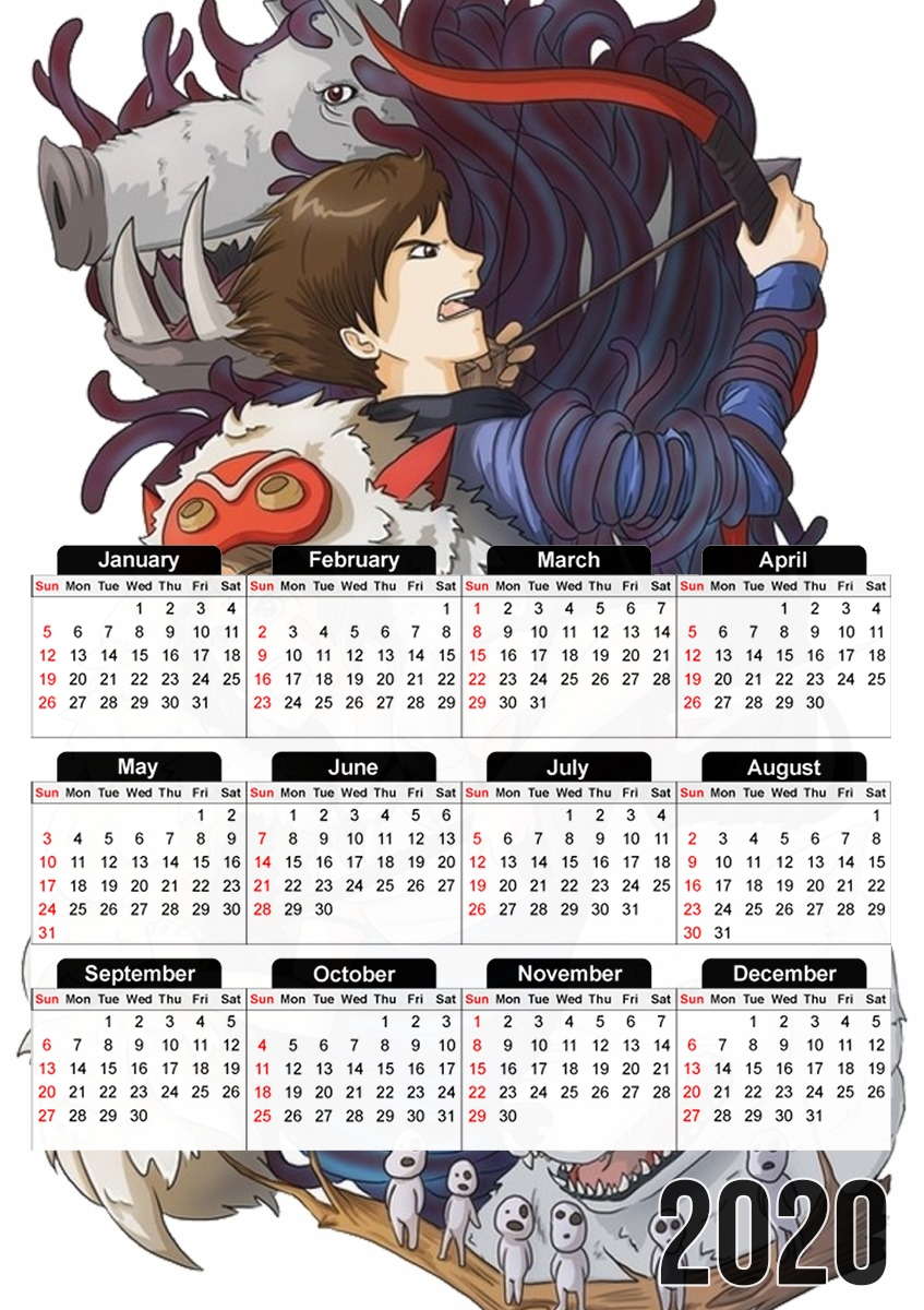  Princess Mononoke Inspired para A3 Photo Calendar 30x43cm