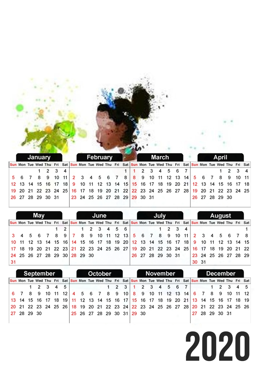  Princess Tiana Watercolor Art para A3 Photo Calendar 30x43cm