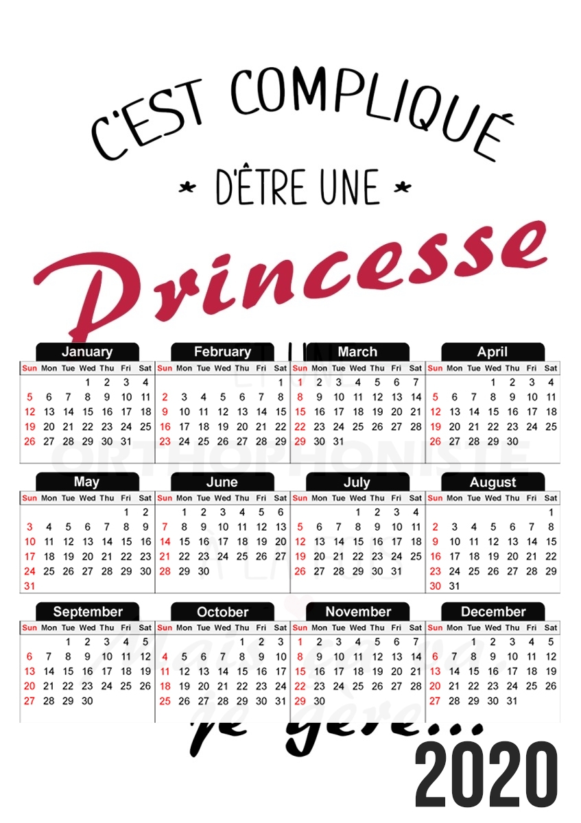  Princesse et orthophoniste para A3 Photo Calendar 30x43cm