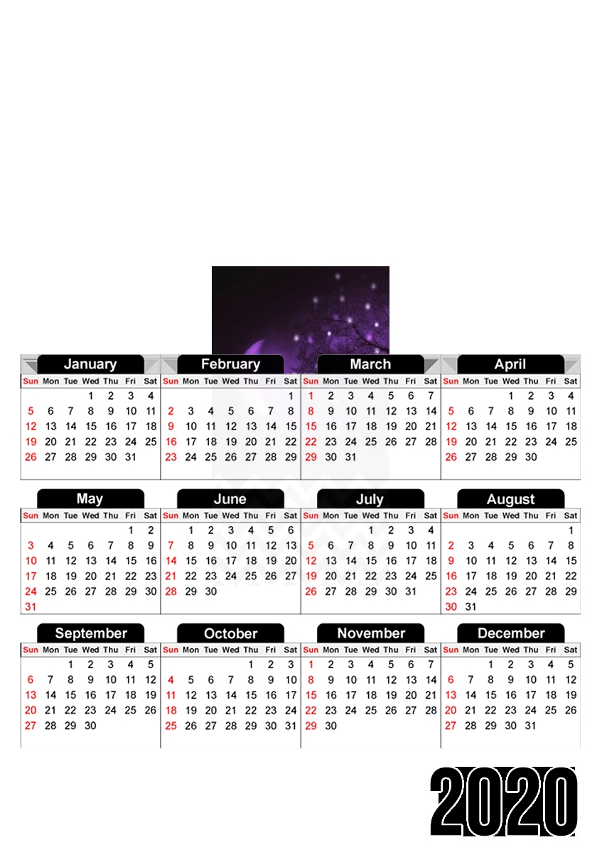  Purple moon chevron para A3 Photo Calendar 30x43cm