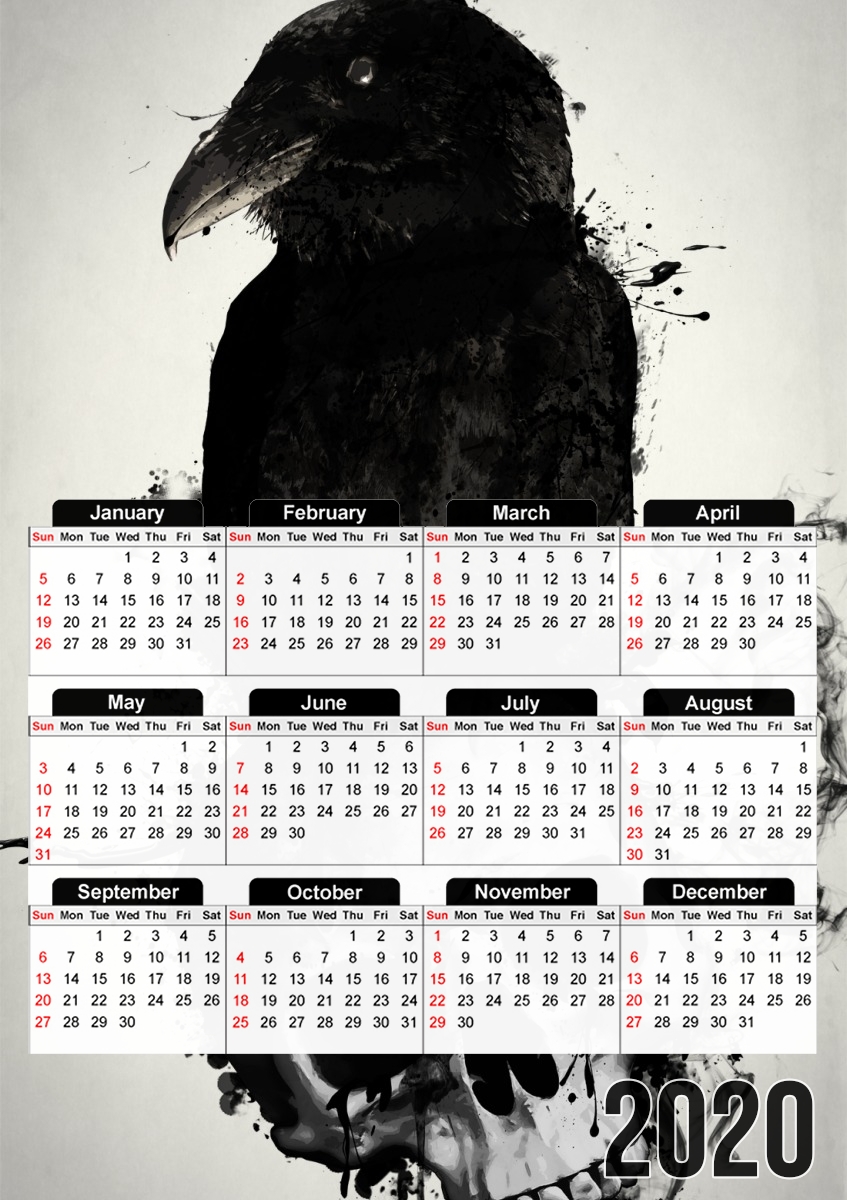  Raven and Skull para A3 Photo Calendar 30x43cm