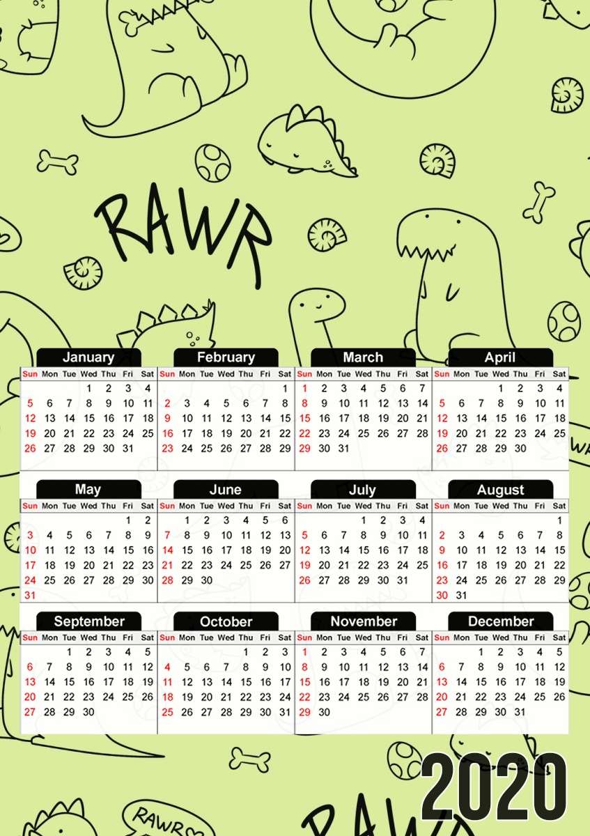  Rawr para A3 Photo Calendar 30x43cm