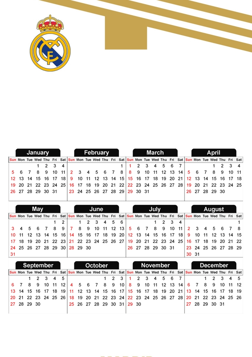  Real Madrid Football para A3 Photo Calendar 30x43cm